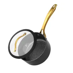 DANNY HOME - Cacerola Moderna Negra con Mango Dorado Y Tapa Vidrio 20cm