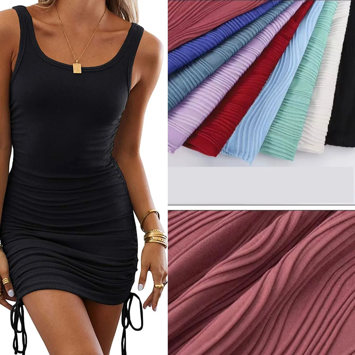 EVERSO - Pack 2 Vestido Sleeveless Drawstring Ruched Bodycon Para Mujer.-