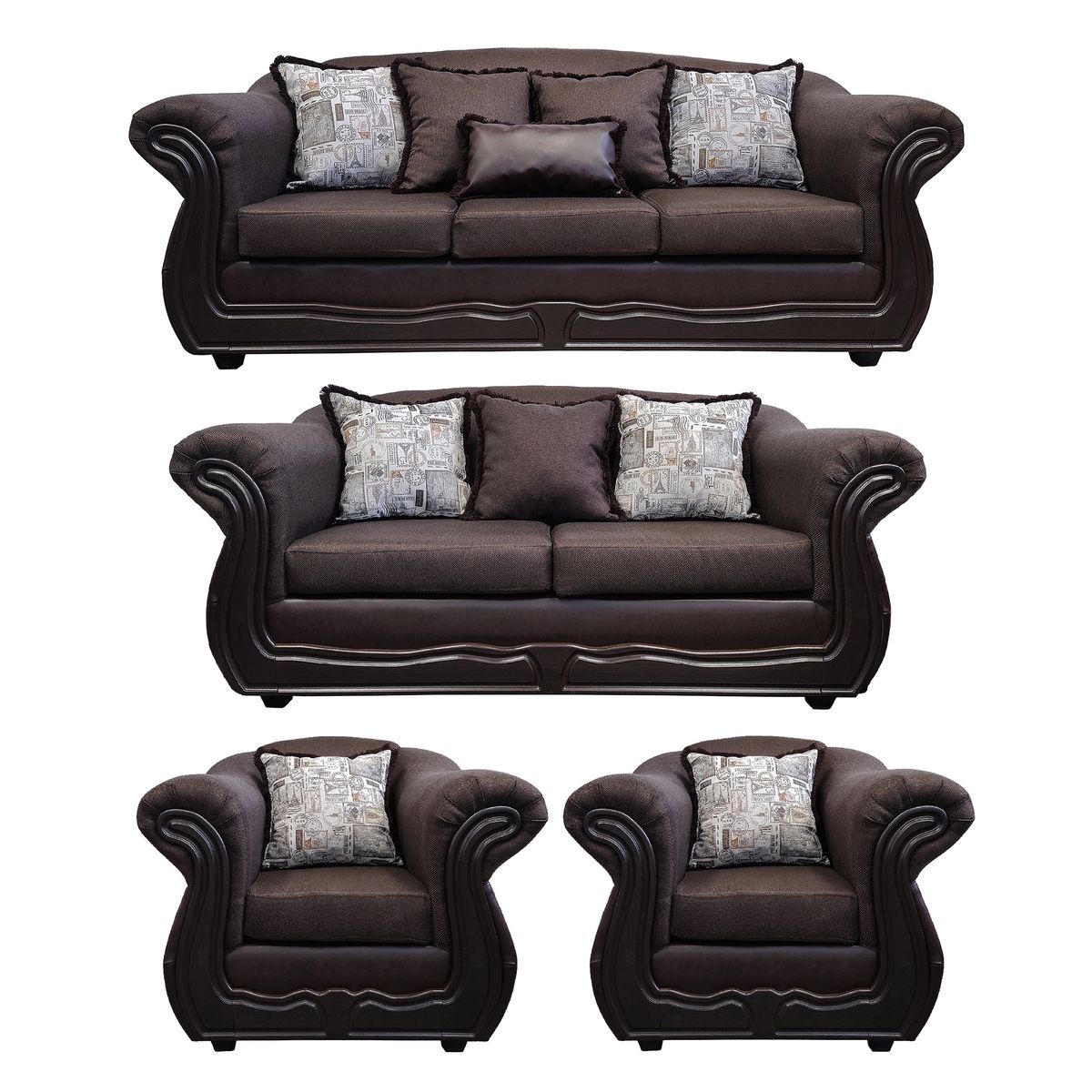 AMERICA DECORA - Living Con Resorte Estructural Búfalo 9 Cuerpos 4+3+1+1 Tela+PU