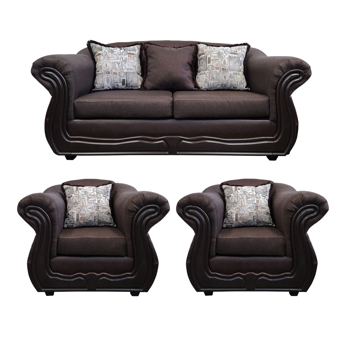 AMERICA DECORA - Living Con Resorte Estructural Búfalo 5 Cuerpos 3+1+1 Tela+PU