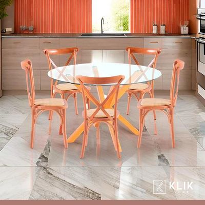 Imagen 2 del producto Comedor redonda de vidrio Cross 120cm + 5 Sillas Crossback Madera