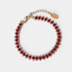 PSK JOYAS - Pulsera mujer enchape oro 18kt piedra granate Noha