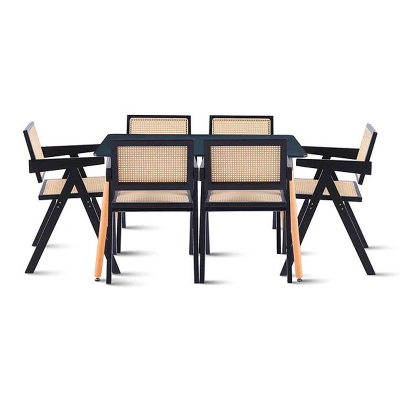 KLIK - Comedor Rectangular de 120x80 Negra + 6 Butaca Chandigarh Madera Negra KLIK