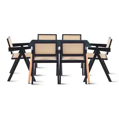 KLIK - Comedor Rectangular de 120x80 Negra + 6 Butaca Chandigarh Madera Negra