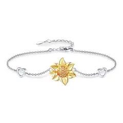 ZG JOYAS - Pulsera Plata Esterlina 925 Flor Girasol Corazón Brazalete