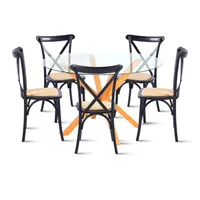 Comedor redonda de vidrio Cross 120cm + 5 Silla Crossback Madera Negra