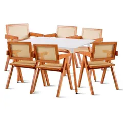 KLIK - Comedor Rectangular de 120x80 Blanca + 6 Butaca Chandigarh Madera