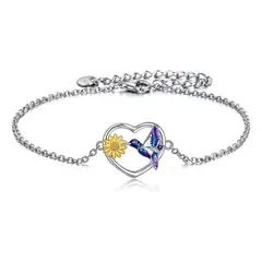 GENERICO - Pulsera Plata 925 Corazon Colibri Girasol Mujer Regalo Joyas