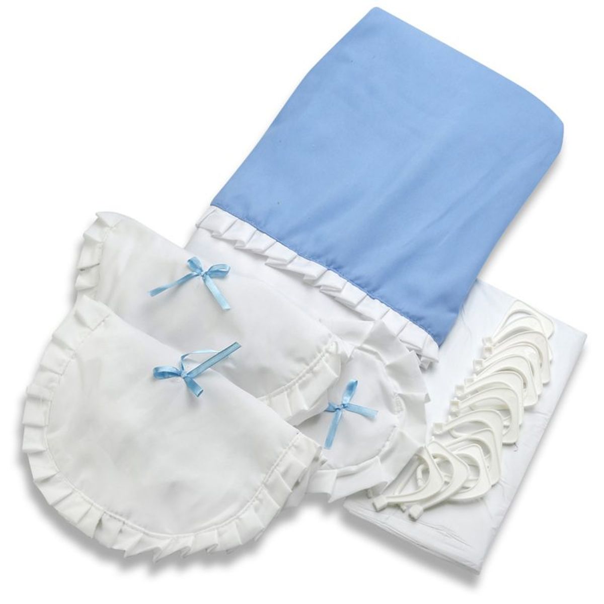 LUNA - Juego Cortina para Baño 6 Piezas Celeste Lisa