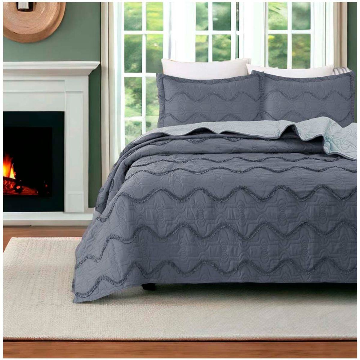 GENERICO - Cubrecama Bordado Premiun King Gris