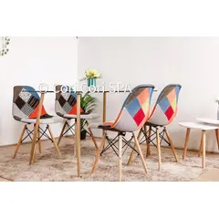 CORI CORI - Juego de Comedor Vidrio 120x 80 cm + 4 Sillas Patchwork Naranjete