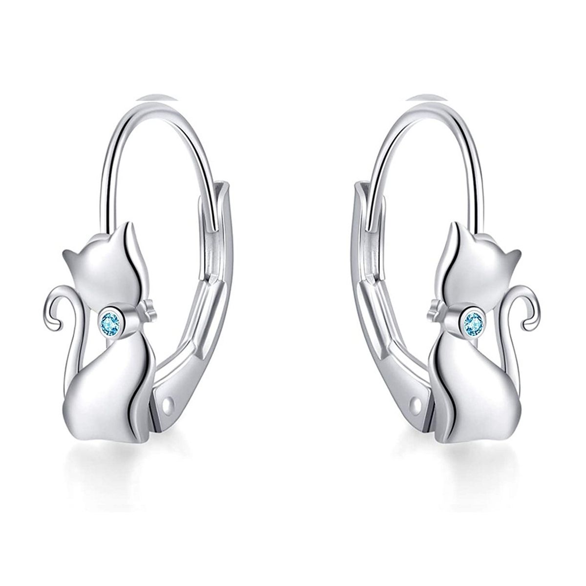 ZG JOYAS - Aros Pendientes Plata S925 Gato Zirconia Mujer