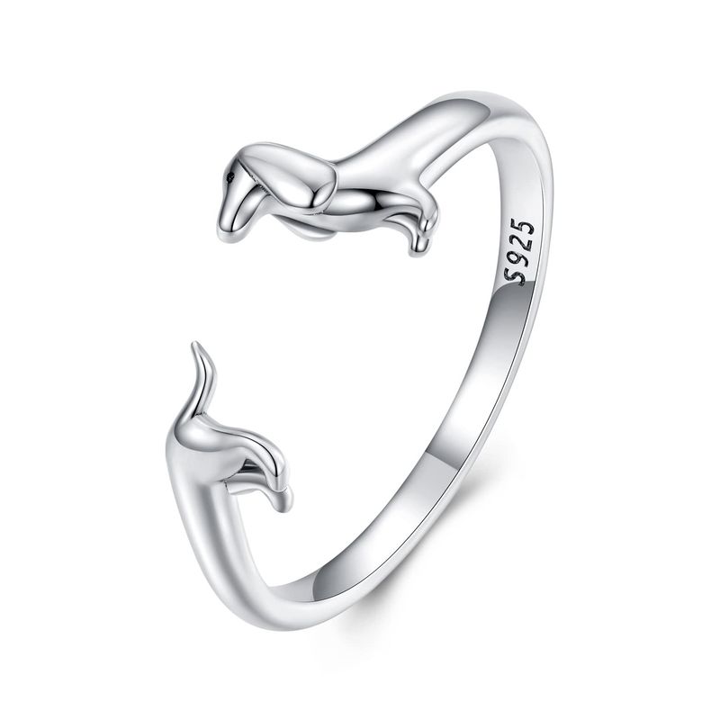 ZG JOYAS - Anillo Perro Salchicha Dachshund Ajustable Plata 925 Mujer
