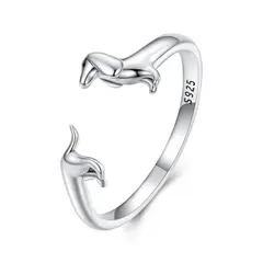 ZG JOYAS - Anillo Perro Salchicha Dachshund Ajustable Plata 925 Mujer