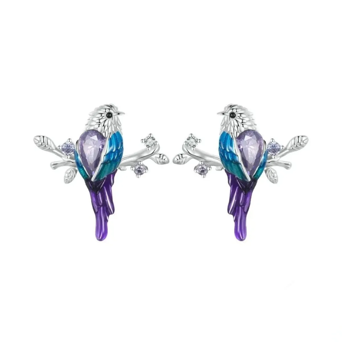 GENERICO - Aros pájaro colibrí multicolor plata 925 mujer joya juvenil