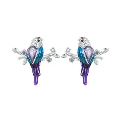 GENERICO - Aros pájaro colibrí multicolor plata 925 mujer joya juvenil