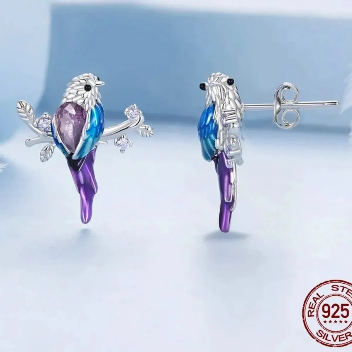 GENERICO - Aros pájaro colibrí multicolor plata 925 mujer joya juvenil