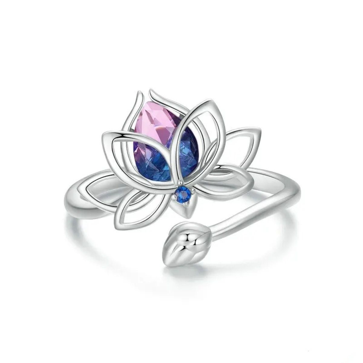 GENERICO - Anillo flor de loto multicolor plata 925 ajustable mujer joya