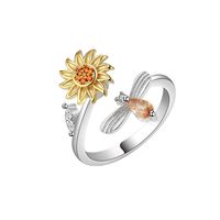 Anillo Girasol Antiestres Flor Giratoria Zircón Mujer