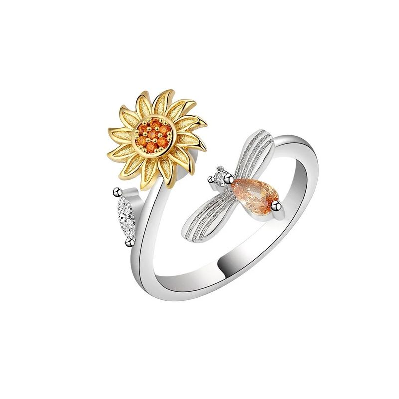 ZG JOYAS - Anillo Girasol Antiestres Flor Giratoria Zircón Mujer