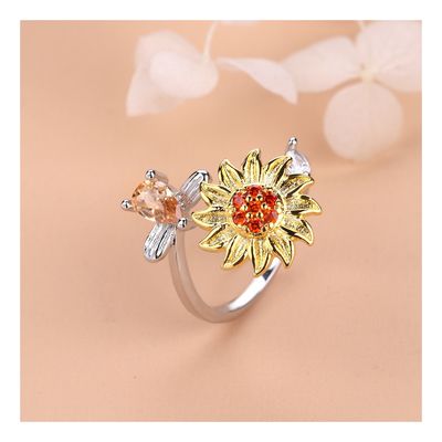 Imagen 2 del producto Anillo Girasol Antiestres Flor Giratoria Zircón Mujer