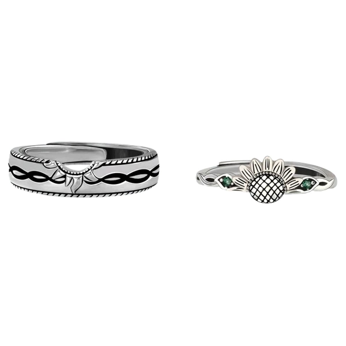 ZG JOYAS - Anillos Plata S925 Pareja Compromiso Girasol Solar