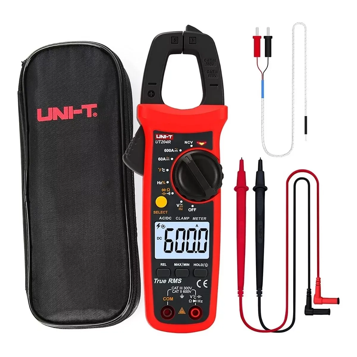 BLUEDREAMER - Amperímetro De Tenaza Ut202 Uni-t UT204+ Digital 600A ACDC Numeral Pinza Multímetro Amperímetro