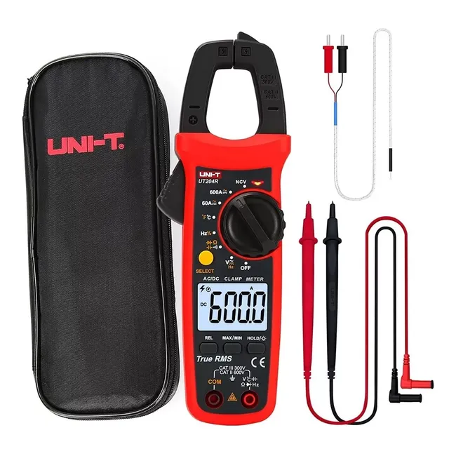 BLUEDREAMER - Amperímetro De Tenaza Ut202 Uni-t UT204+ Digital 600A ACDC Numeral Pinza Multímetro Amperímetro