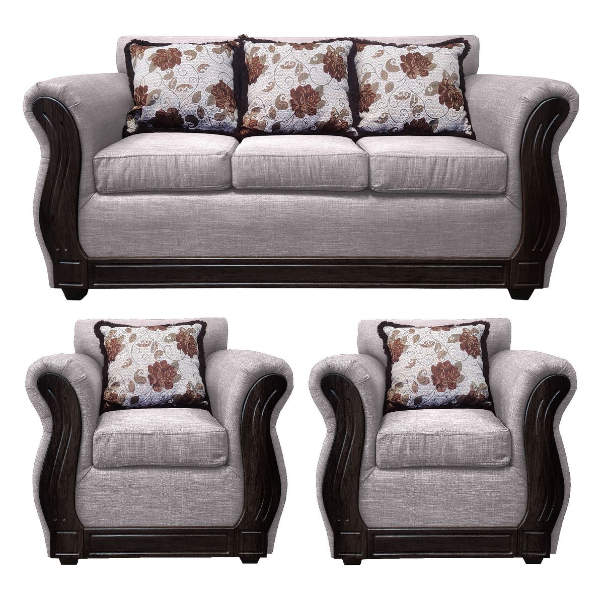 AMERICA DECORA - Living Con Resorte Estructural 5 Cuerpos 3+1+1 Eleonor Liso Color Crudo.