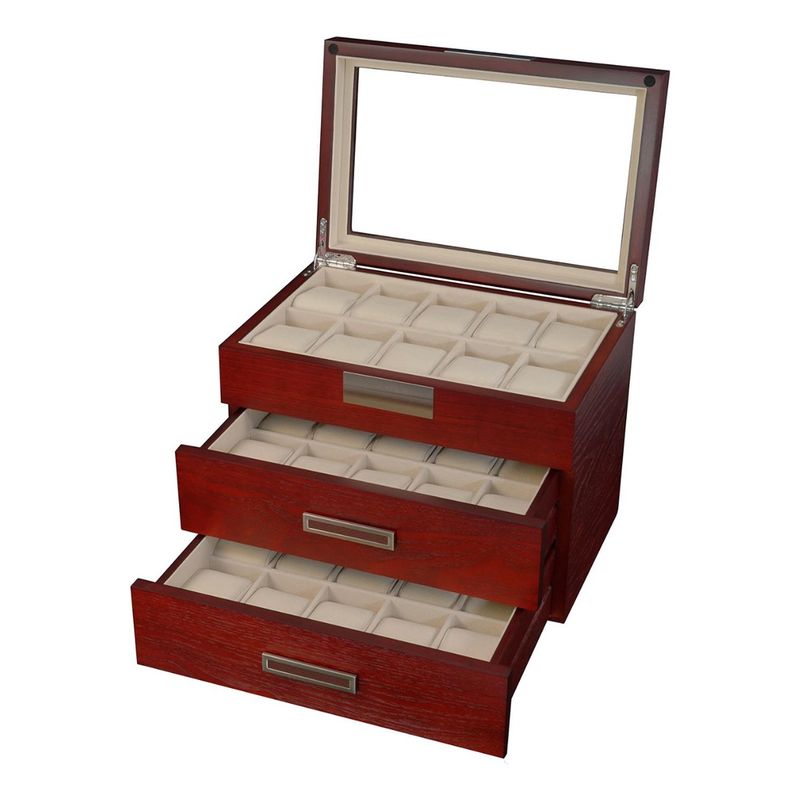 GENERICO - Caja 30 Relojes Madera Chapa De Roble Interior Terciopelo