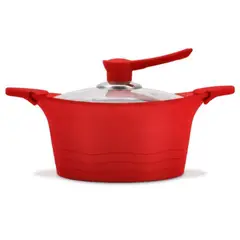 BOHLIER - Olla Cacerola 20 cm con tapa de vidrio roja