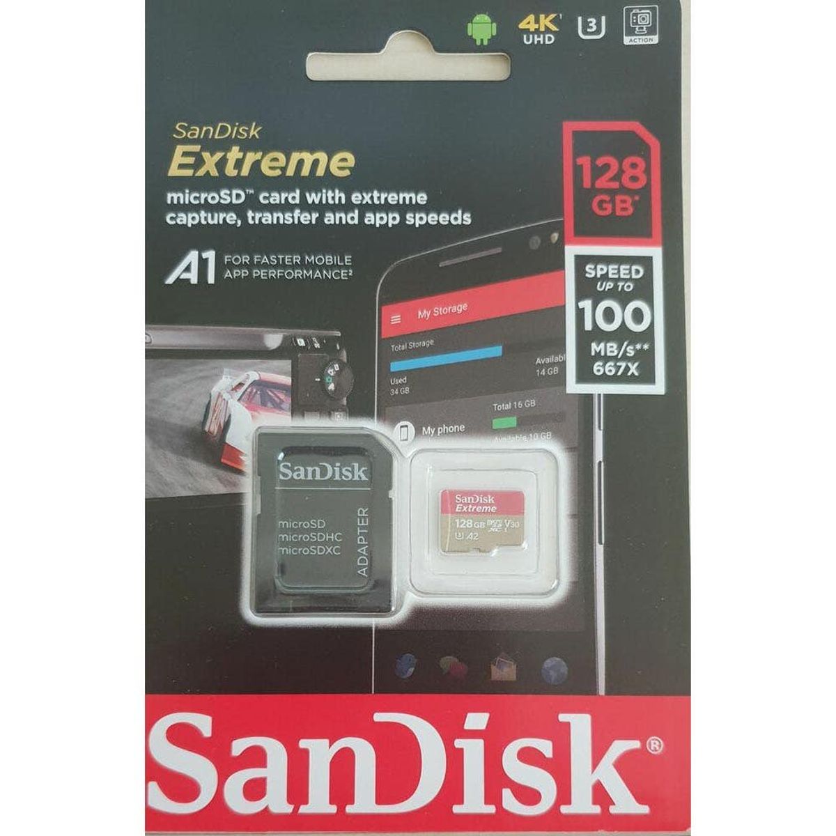 SANDISK - Tarjeta MicroSD 128GB Sandisk Extreme UHS-I U3 A2 Mobile.
