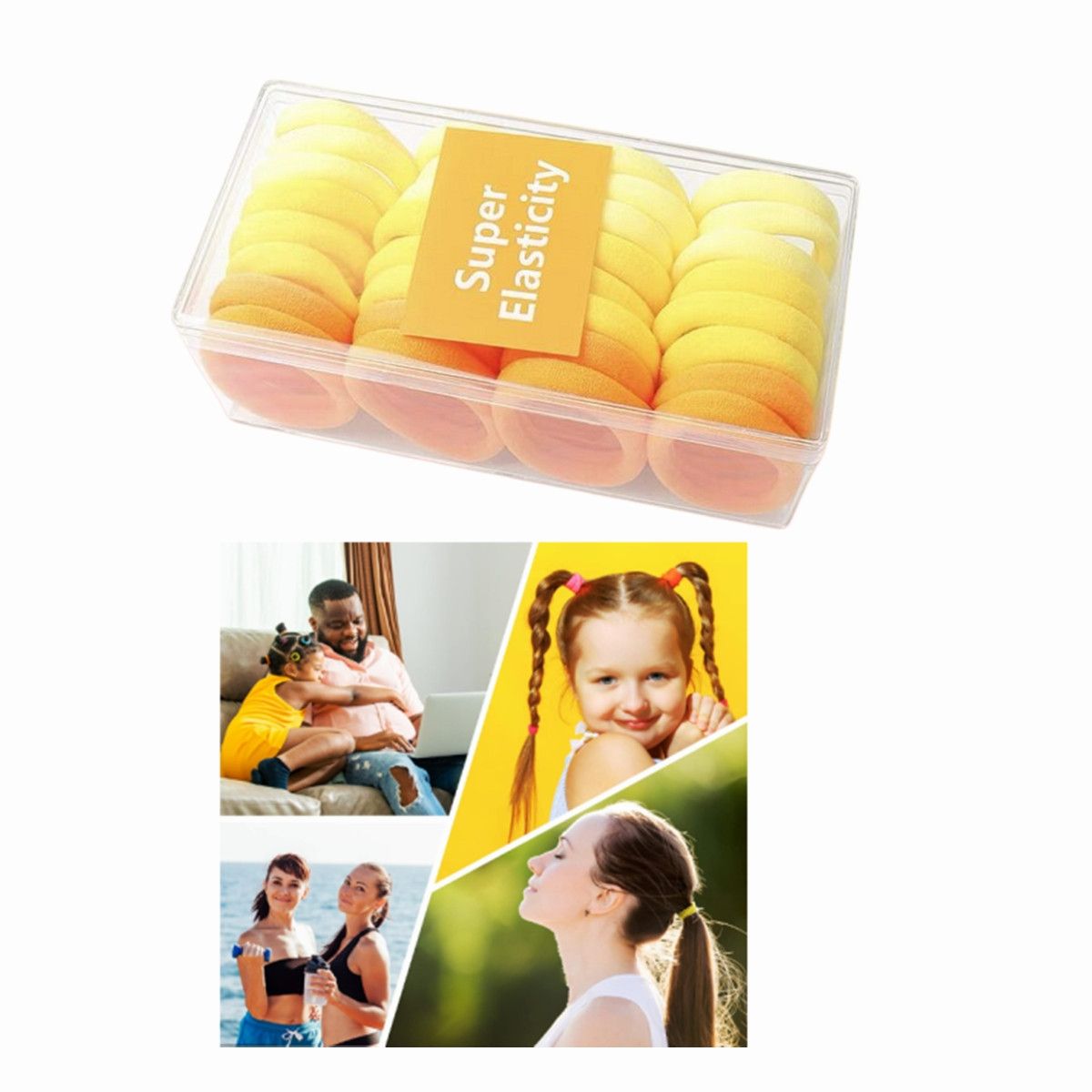 GENERICO - Set 32 Colets Colores Gruesas Para Cabello Pelo Elástico Amarillo.