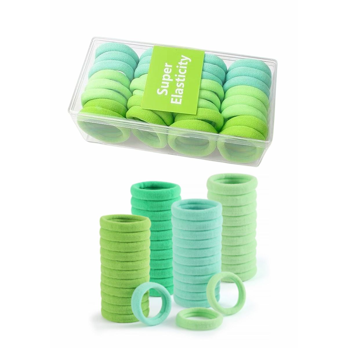 GENERICO - Set 32 Colets Colores Gruesas Para Cabello Pelo Elástico Verde.