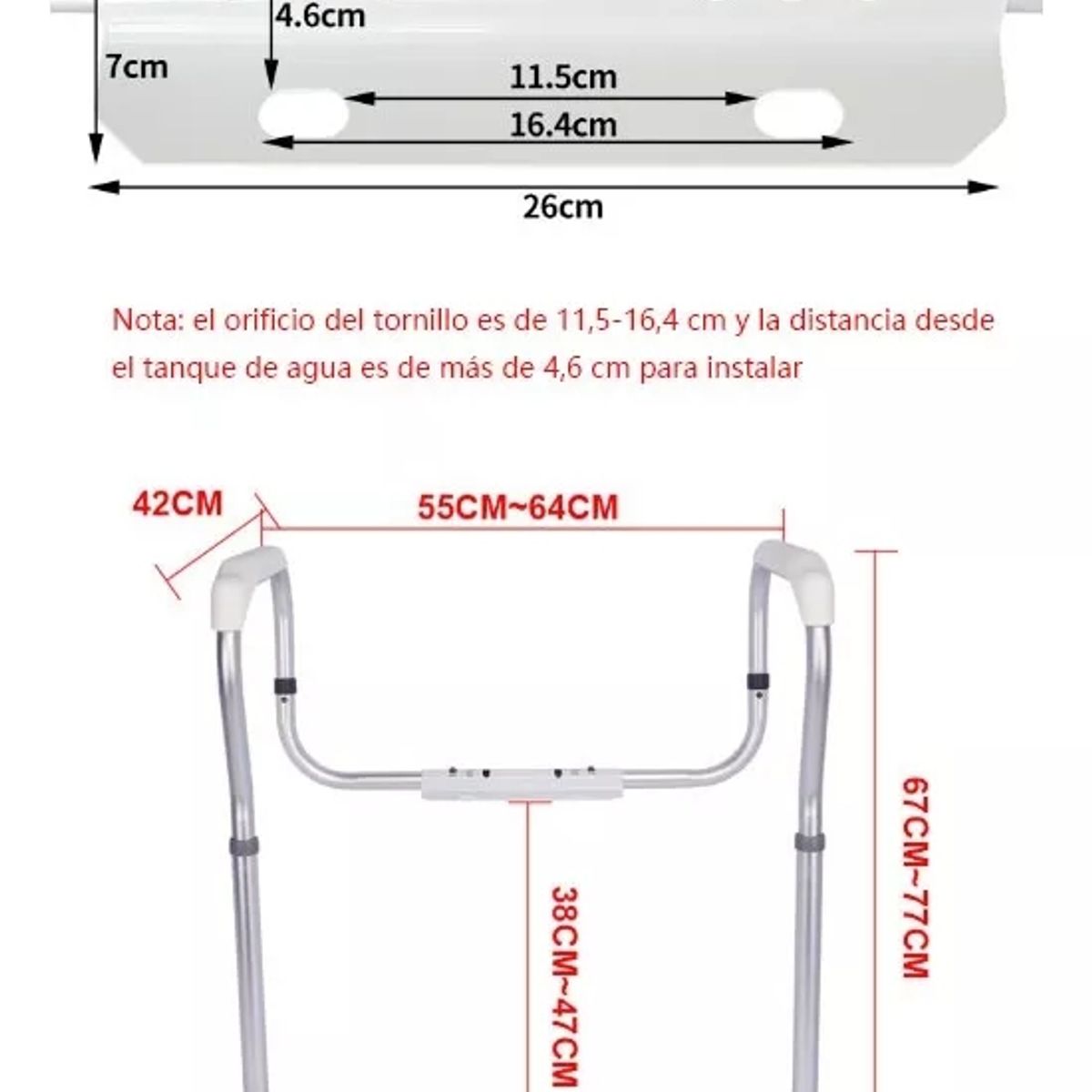 KUANGYE - Barra Apoyo  Marco  Barandilla Seguridad Para Inodoro Baño