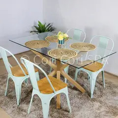 GENERICO - Comedor Madrid Vidrio 160x90cm + 4 sillas tolix Menta