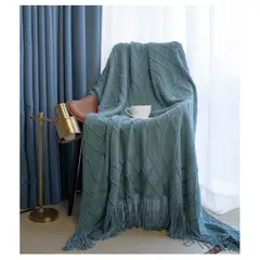COMPRAPO - Manta para Sofá o Piecera Blanket modelo Rombos y Flecos Color Menta