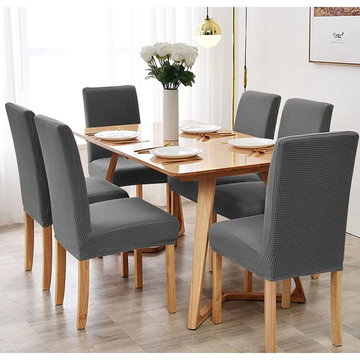 DIANA - fundas cubre silla pack de 6 unidades tela gruesa cuadrille gris