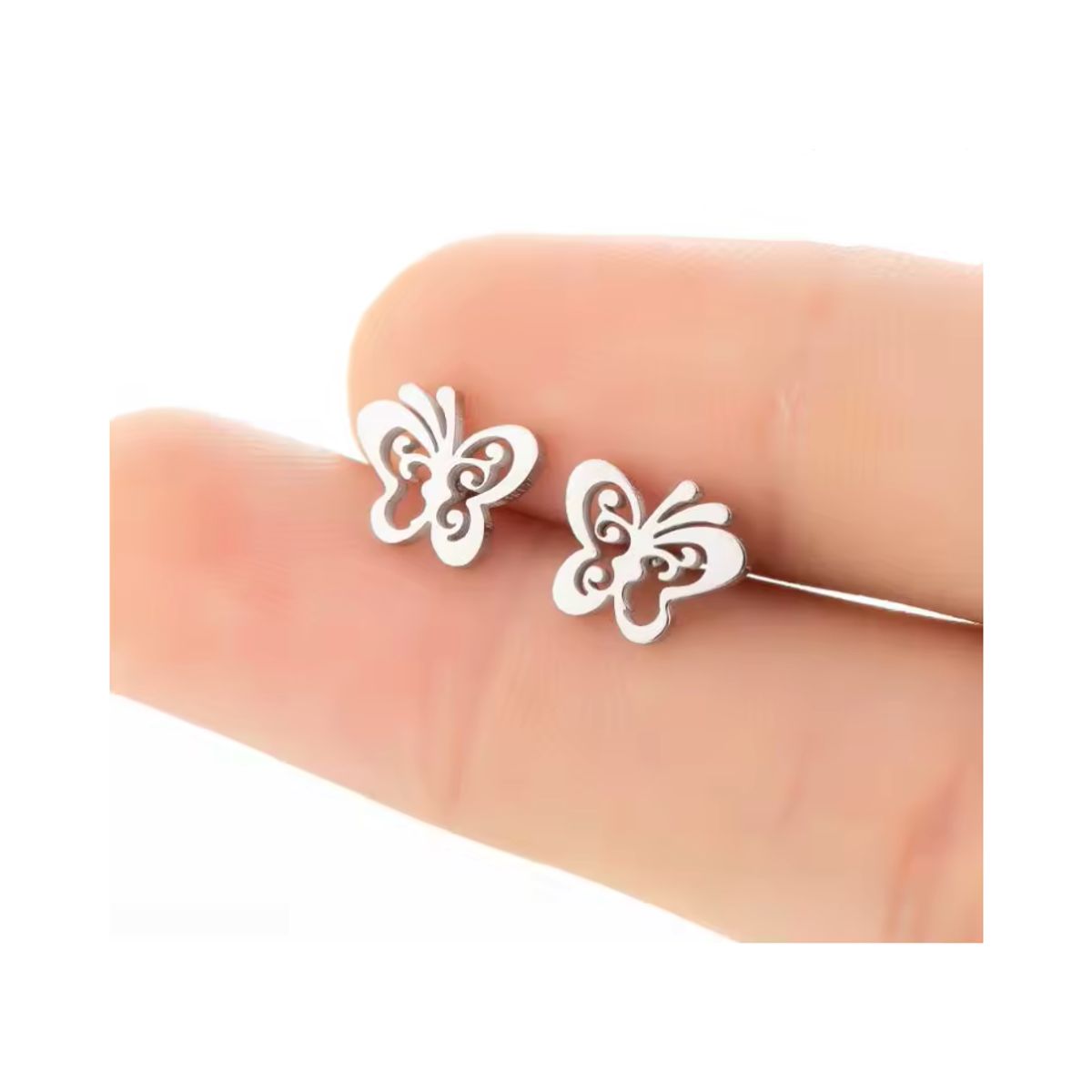 GENERICO - Aros Plateados Satinados Mariposa