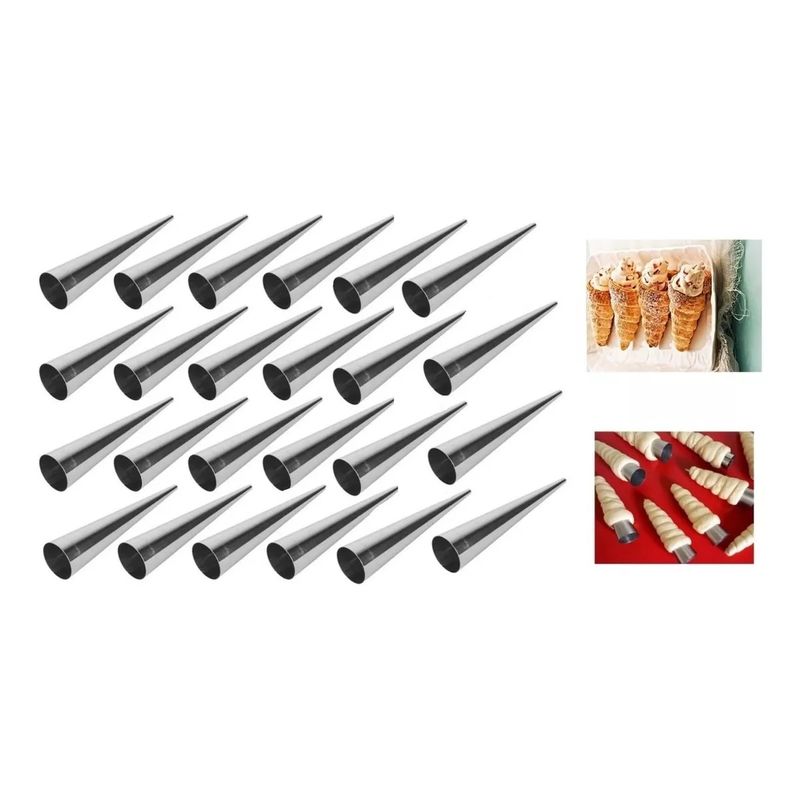 GENERICO - Pack X24 Moldes Para Cachito Metalico Croissant Cono Cannoli