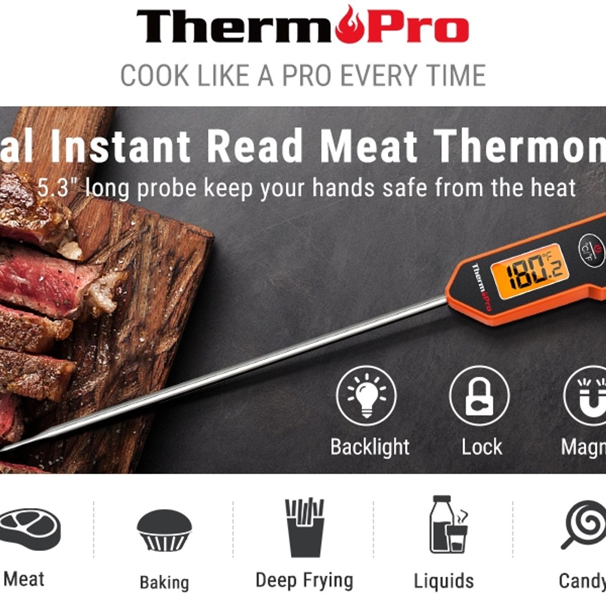  - Termómetro Digital Sonda Cocina Alimentos Carnes Luz D Fondo ThermoPro