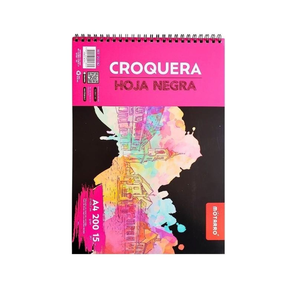 MOTARRO - Croquera Negra Hoja Negra A4 21X297cm15 Hojas