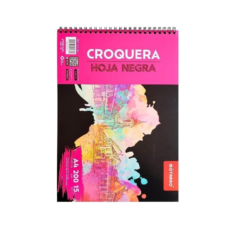 MOTARRO - Croquera Negra Hoja Negra A4 21X297cm15 Hojas