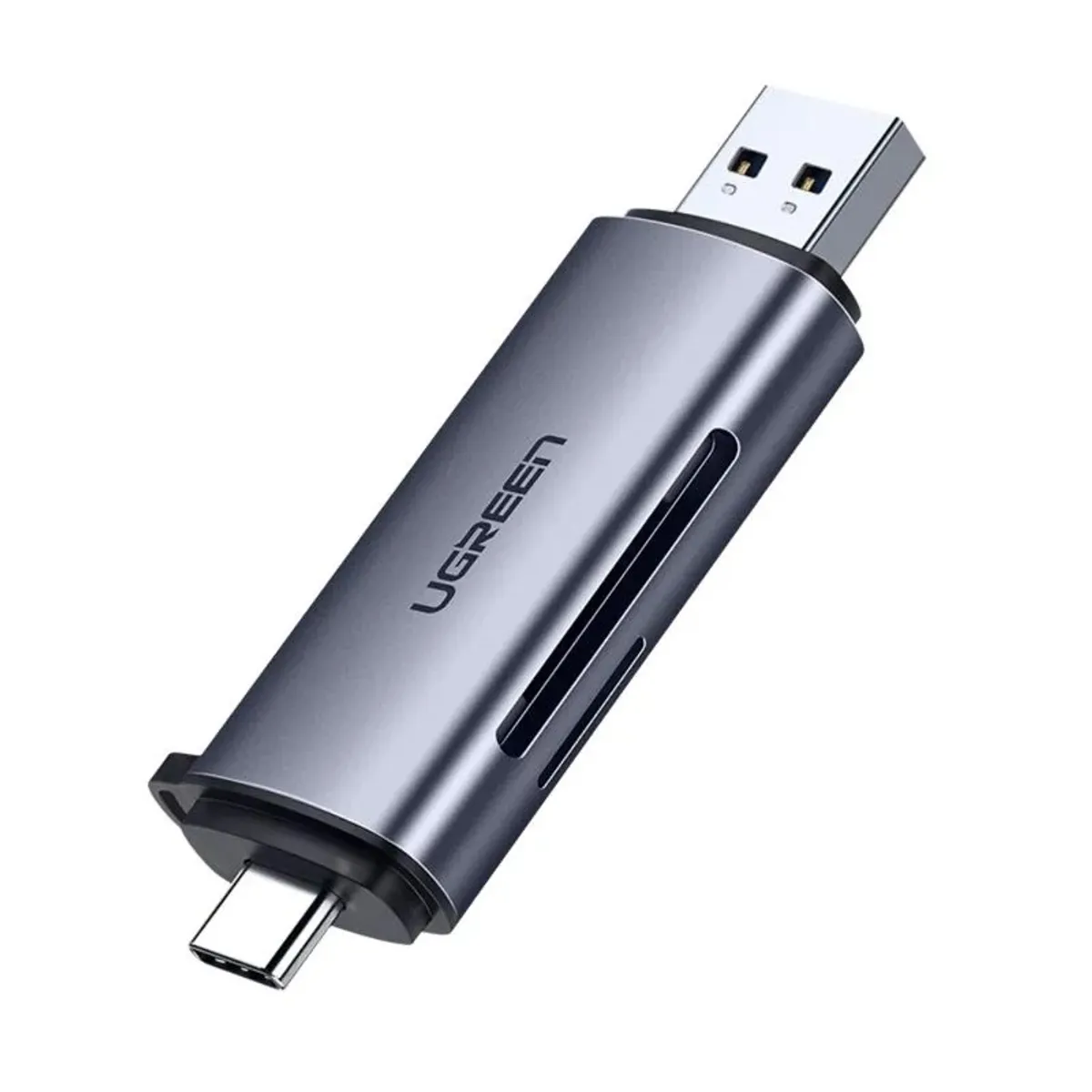 UGREEN - Lector 2 en 1 Multitarjeta memoria Dual USB-A 3.0/USB-C 3.1 (SD/MICROSD) ALUMINIO SILVER