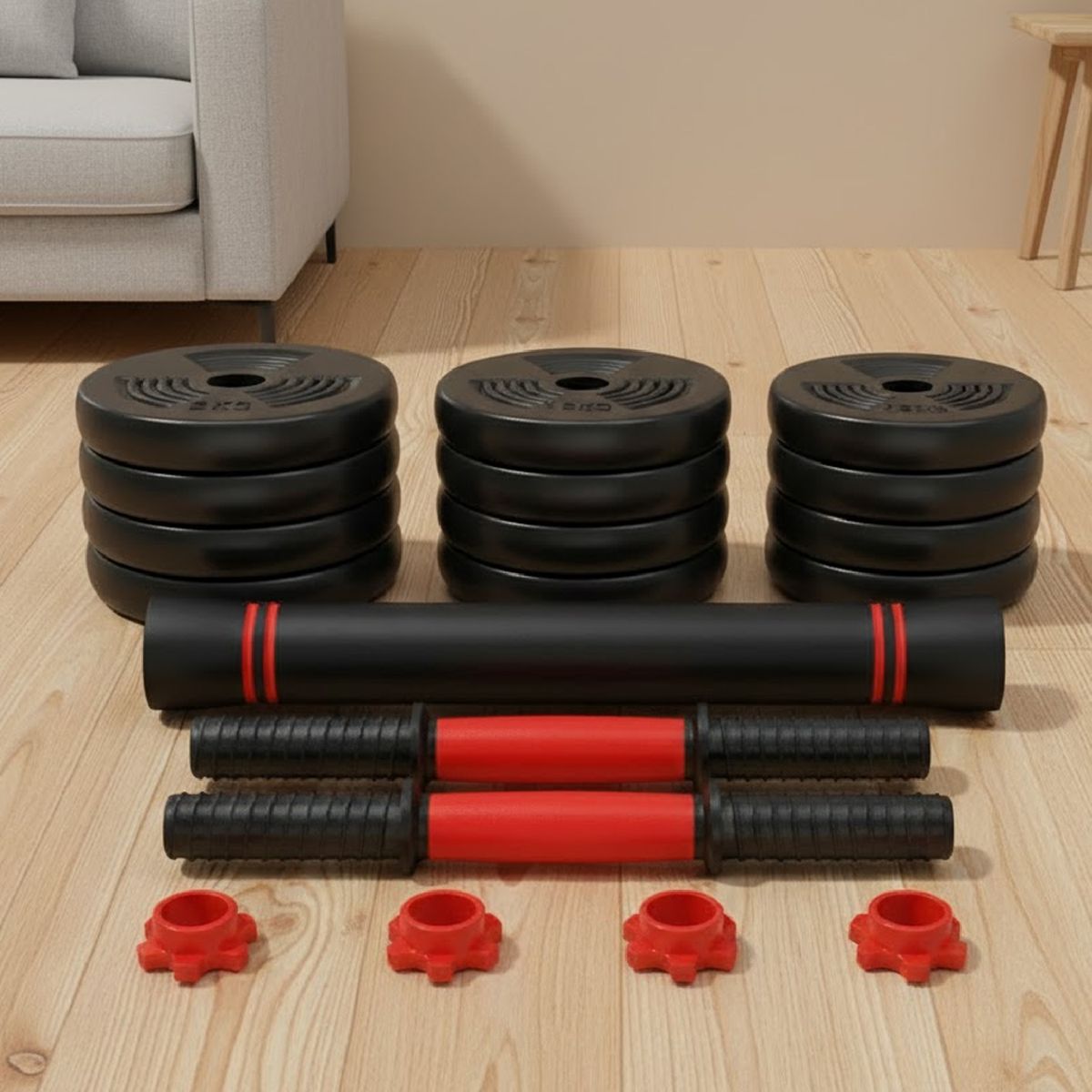 SPORTIME - Set de Mancuernas de 20 Kg con Union Red