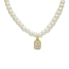 GENERICO - Collar Perlas Con Dije Cubo