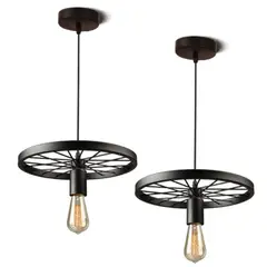 GENERICO - Pack X2 Lampara Colgante Tipo Rueda Rustica Lampara Vintage De Techo