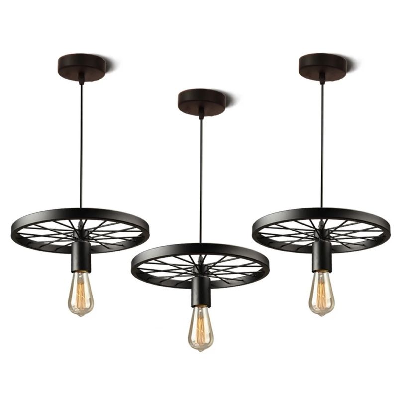 GENERICO - Pack X3 Lampara Colgante Tipo Rueda Rustica Lampara Vintage De Techo