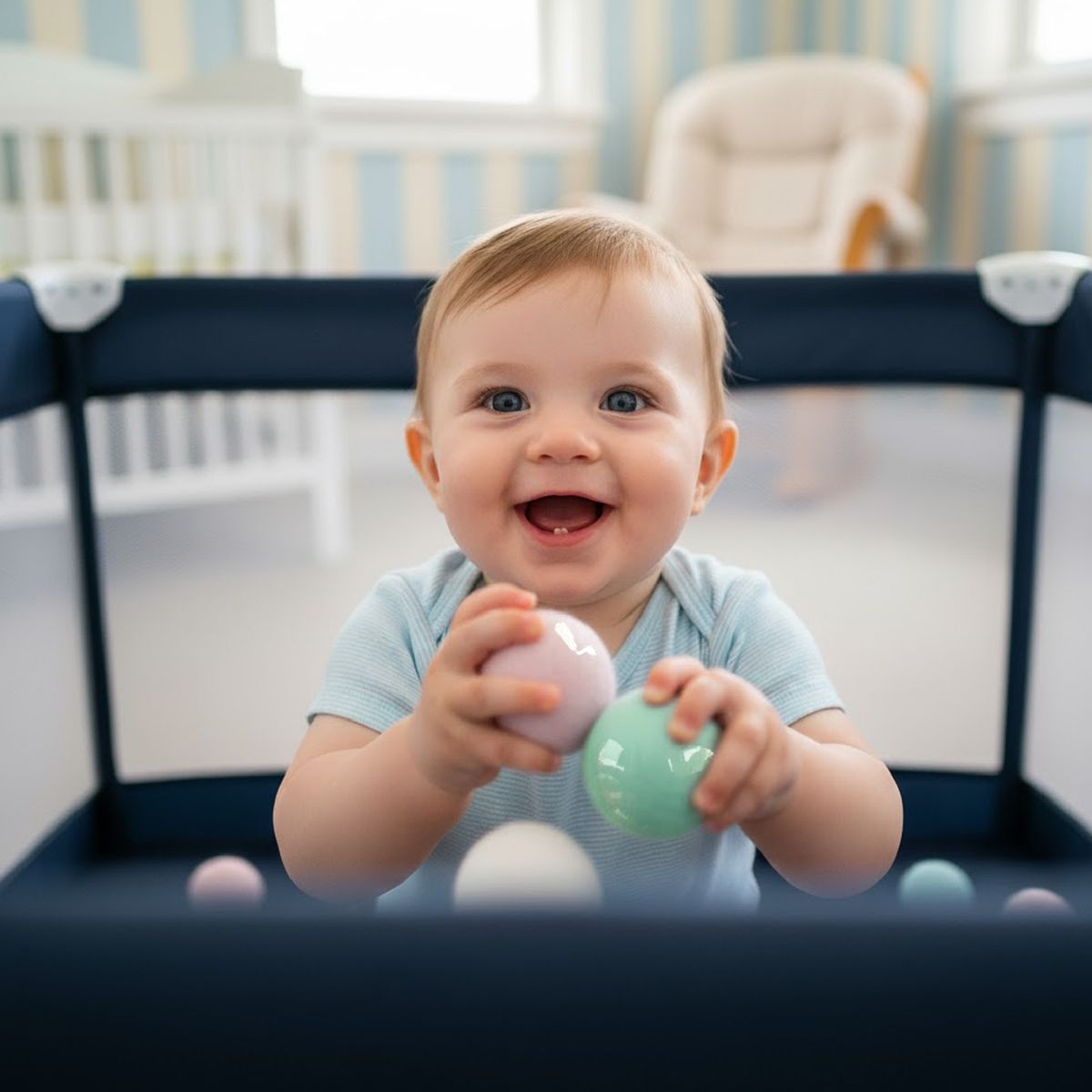 MON PETIT - Corral de Seguridad Bebe Con Aro 126x126 Cm Azul