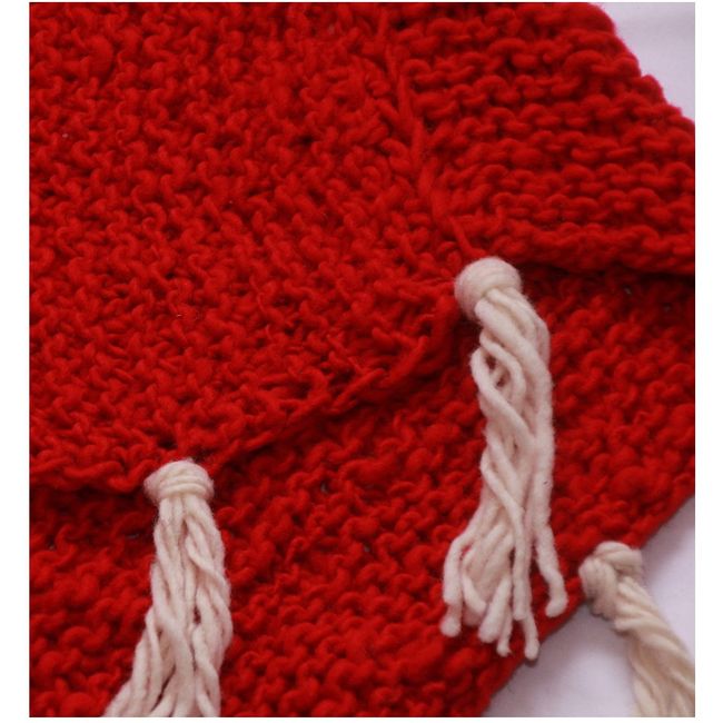 ALDEA ARTESANAL - Poncho en lana de oveja roja y flecos lana natural